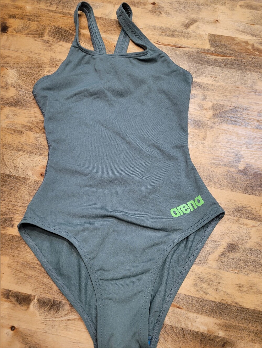 arena Olive Green One-Piece Swimsuit with Lime Logo